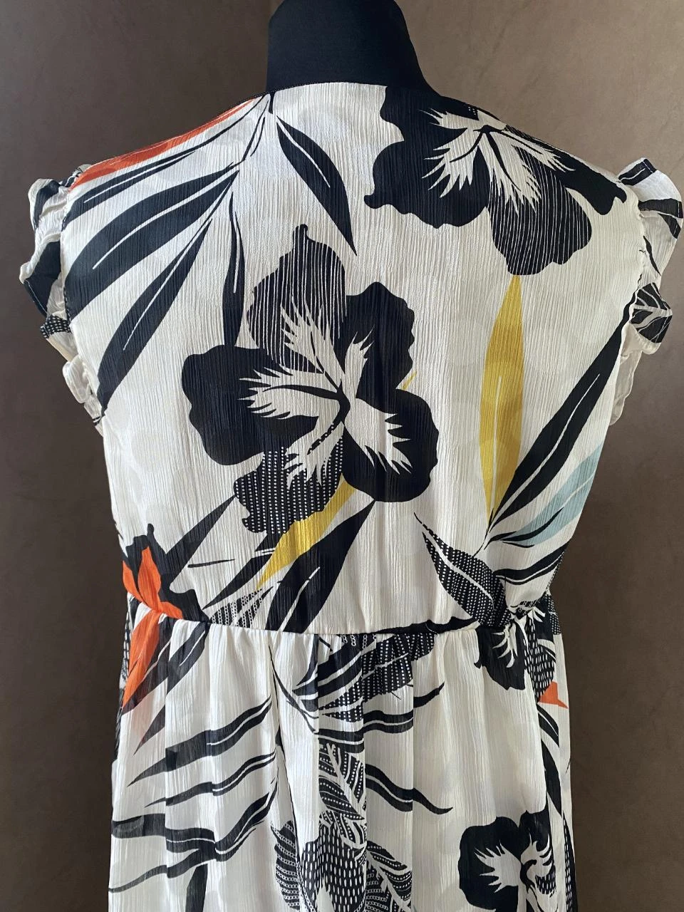 Promod jurk maat 38 wit met tropische print zwart geel – vloeiend, gevoerd – photo 7